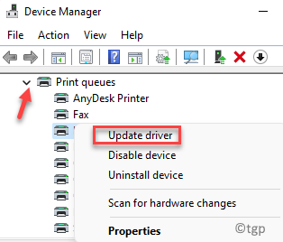 Device Manager Print Queues Expand Right Click On Default Printer Update Driver