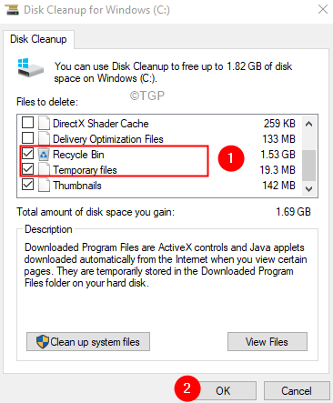 Disk Cleanup Checkbox