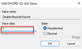 Edit Dword (32 Bit) Value Value Data 1 Ok