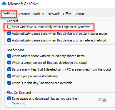 Microsoft Onedrive Settings Start Onedrive Automatically When I Sign In To Windows Uncheck Ok Min