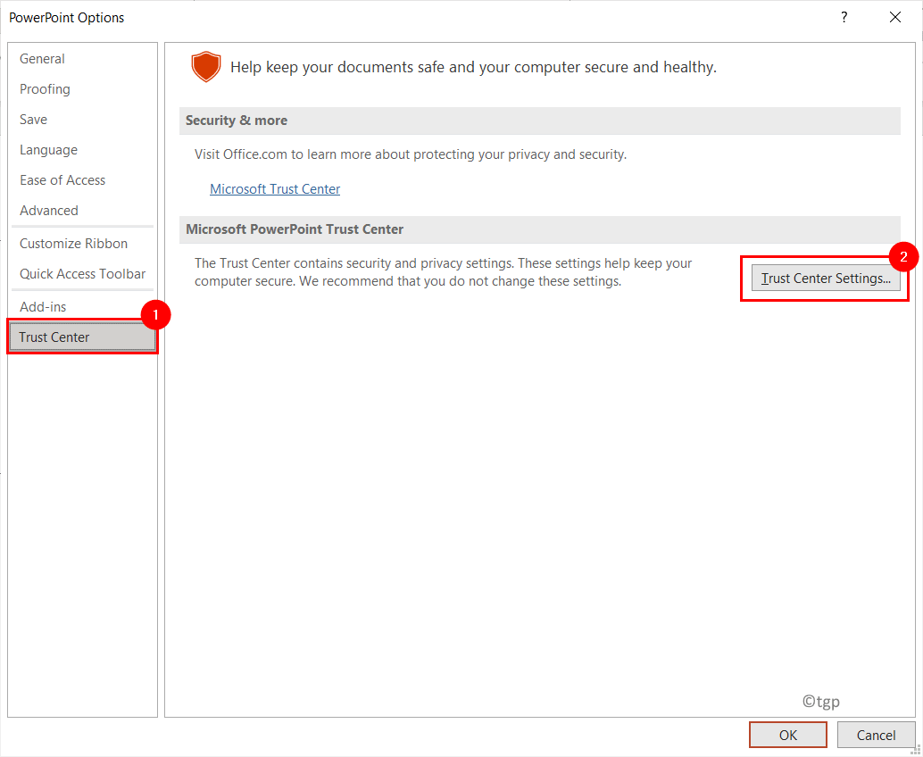 Ppt Options Trust Center Settings Min