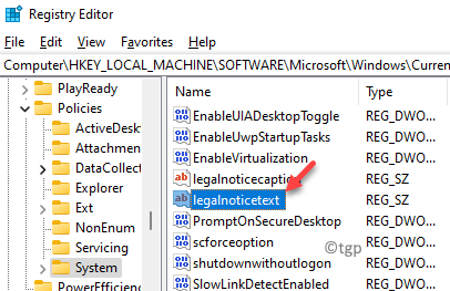 Registry Editor Navigate To Path Right Side String Value Legalnoticetext Double Click