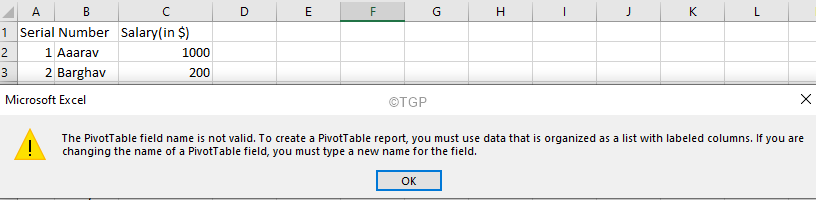 How To Fix Pivot Table Field Name Is Not Valid Error In Excel