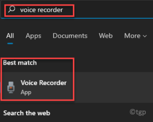 Start Windows Search Voice Recorder Best Match Result
