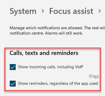 System Focus Assist Calls, Texts And Reminders Customise Min
