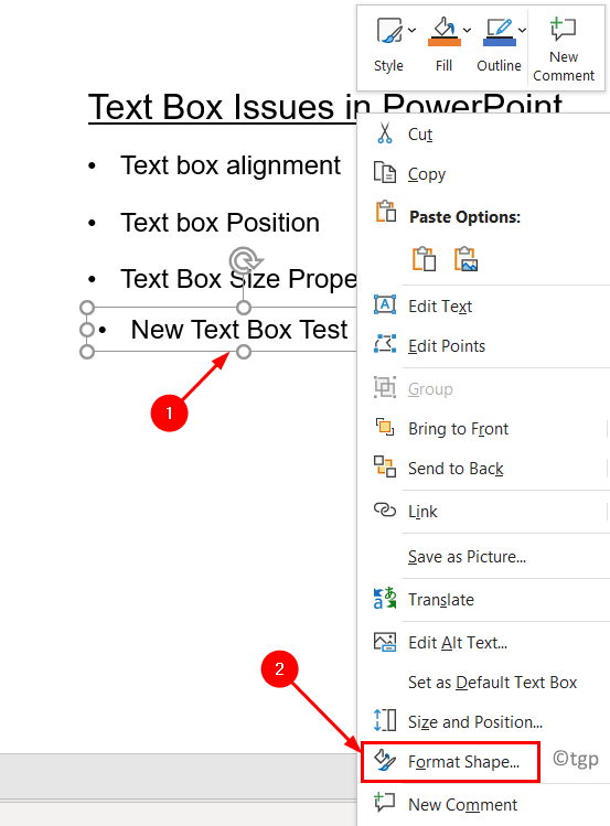 Text Box Format Shape Min