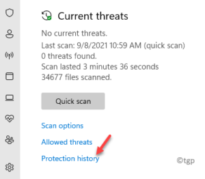 Virus & Threat Protection Current Threats Protection History