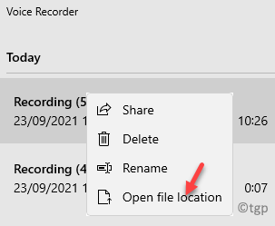 Voice Recorder App Left Side Recording Right Click Open File Location