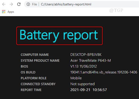 Final Battery Report In Browser. Min