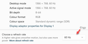 Advanced display Choose refresh rate