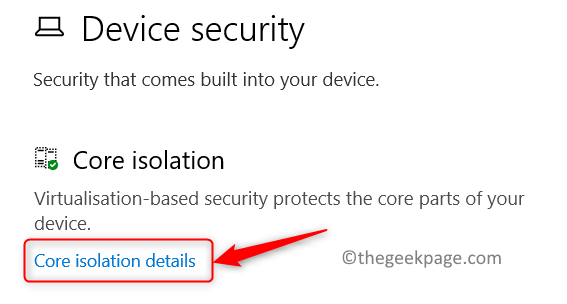 Core Isolation Details Device Security Min