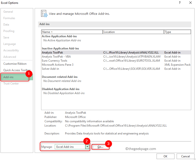 Excel Options Manage Add Ins Min