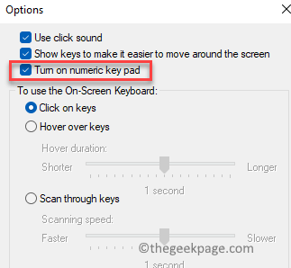 On Screen Keyboard Options Turn On Numeric Keypad Ok