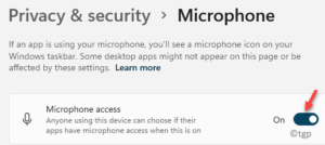 Privacy Security Microphone Microphone access move slider to right enable