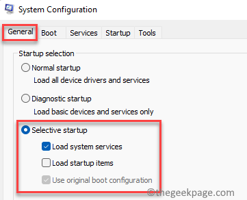 System Configuration General Load System Services Use Original Boot Configuration Check
