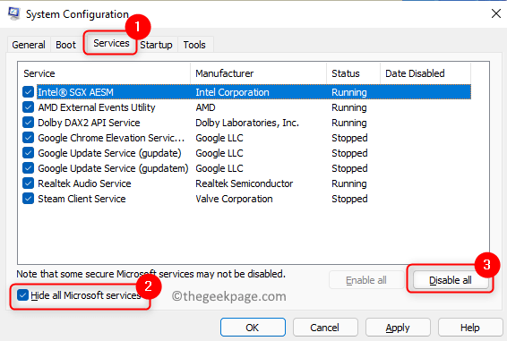 System Configuration Services Hide All Microsoft Disable All Min