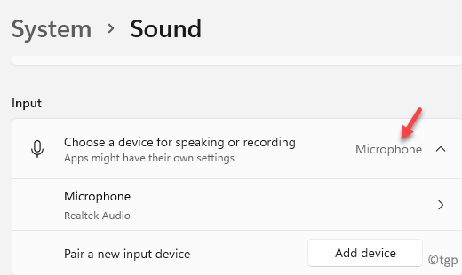 System Sound Input Choose A Device For Speaking Or Recording Microphone