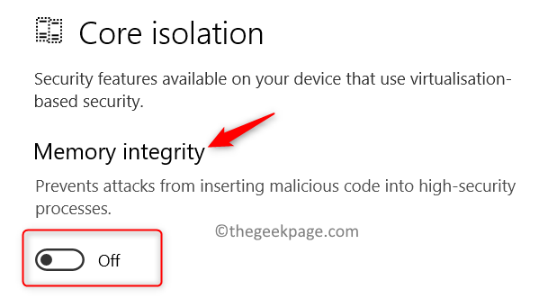Turn Off Memory Integrity Core Isolation Min