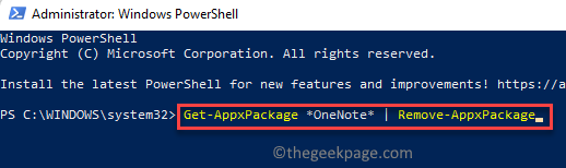 Windows Powershell (admin) Run Command To Remove Onenote Enter