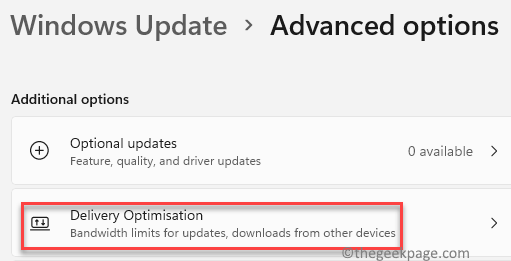 Windows Update Advanced Options Additional Options Delivery Optimisation