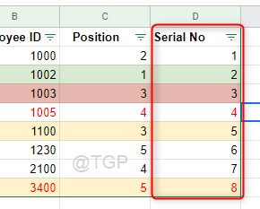 Serial Number Column Google Sheets