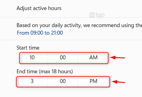 Set Start And End Time For Active Hours Win11