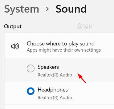 Sound Settinggs Select Speaker