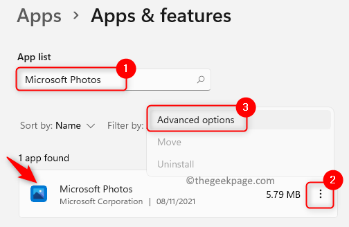 Возможности приложений Microsoft Photos Расширенные параметры Мин.