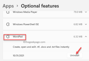 Apps Optional Features Installed Features Wordpad Uninstall Min