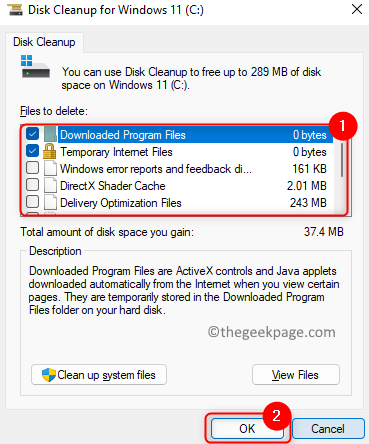 Disk Cleanup Select Files Delete Min