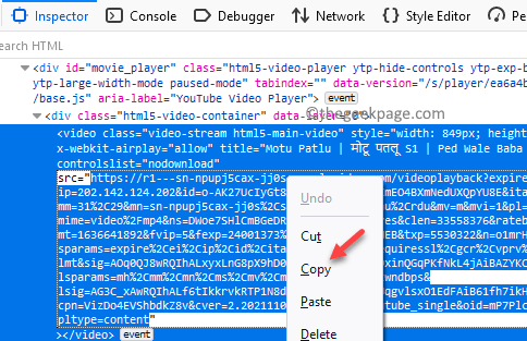 Разверните Div Class = html5 Код контейнера видео. Дважды щелкните URL-адрес рядом с Src Copy Min (2)