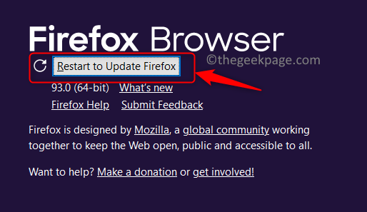 Перезагрузите Firefox, чтобы обновить мин. Браузер