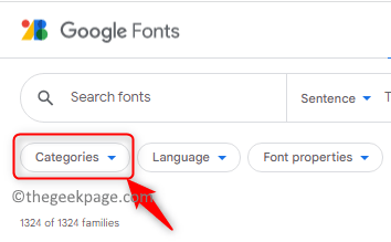 Категории шрифтов Google Мин.
