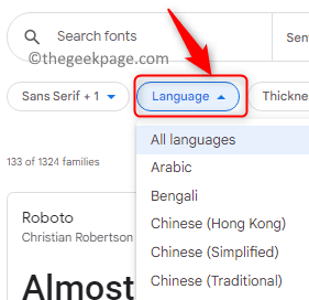 Языки Google Fonts Выберите Мин.
