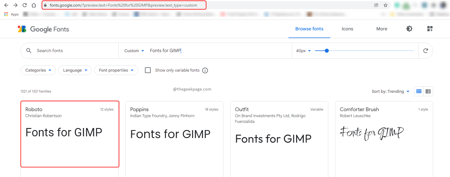 gnu image manipulation program google fonts