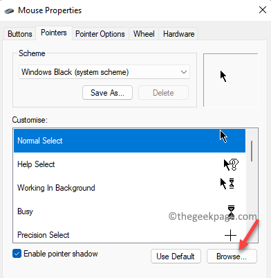 Mouse Properties Pointers Browse