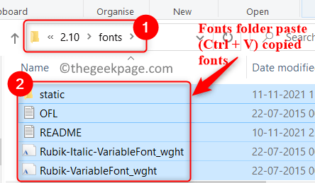 Вставить скопированные шрифты GIMP Fonts Folder Min