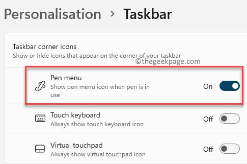 Personalisation Taskbar Pen Menu Turn On