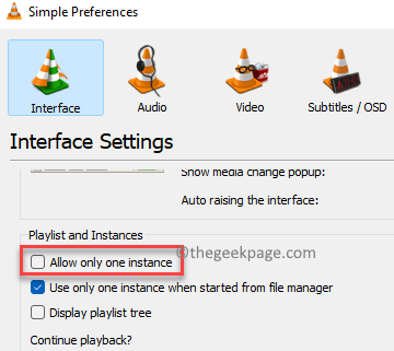 Simple Preferences Interface Settings Playlist And Instances Allow Only One Instance Uncheck Min