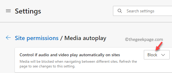 Разрешения сайта Управление автовоспроизведением мультимедиа, если аудио и видео воспроизводятся автоматически на сайтах Заблокировать Мин.