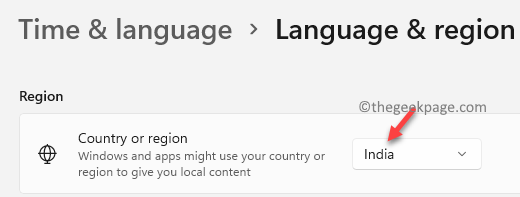 Time & Language Language & Region Counry Or Region Select Curent Country Or Region From Drop Down