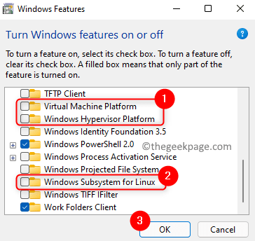 Функции Windows Снимите флажок Vm Wsl Min