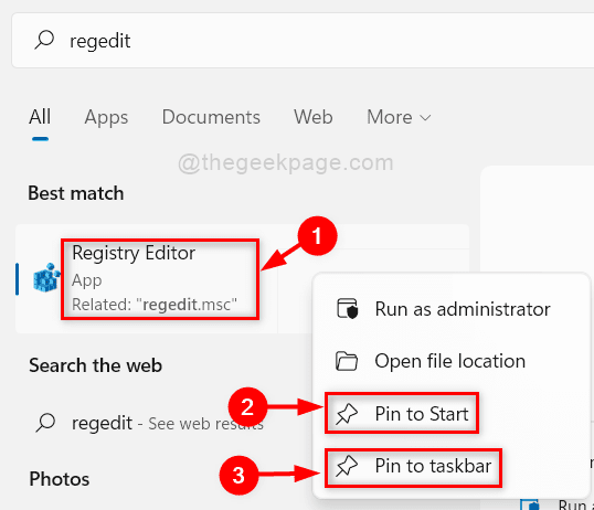 Registry Editor Pin To Start And Taskbar