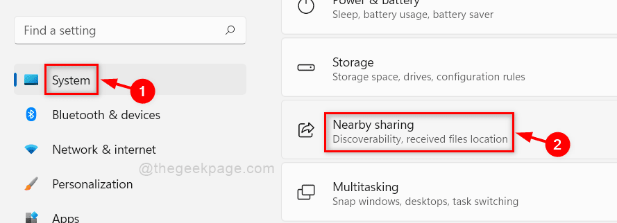 System Nearby Sharing Settings App