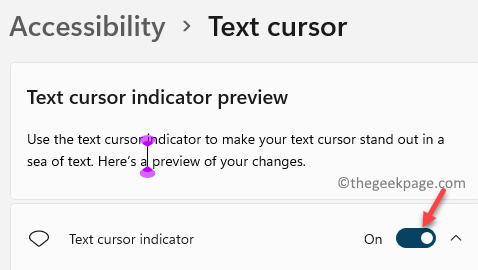 Accessibility Text Cursor Text Cursor Indcator Turn On