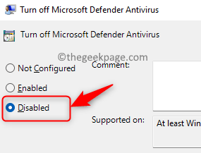 Disable Turn Off Defender Setting Min