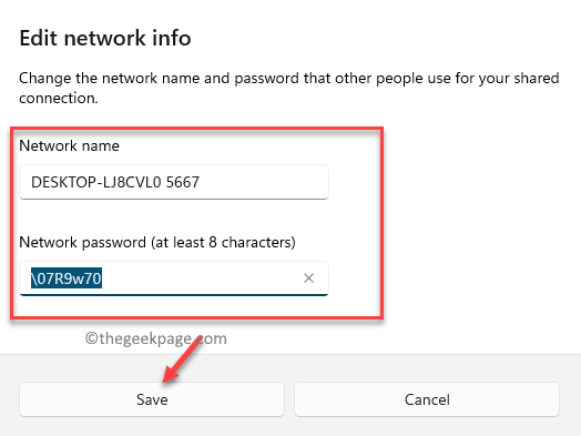 Изменить информацию о сети Имя сети Сетевой пароль Мин.