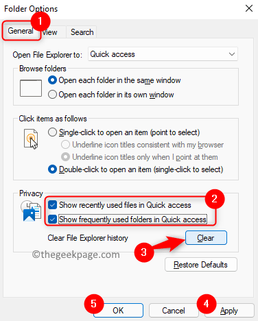 Folder Options Privacy Settings Check Options Clear History Min