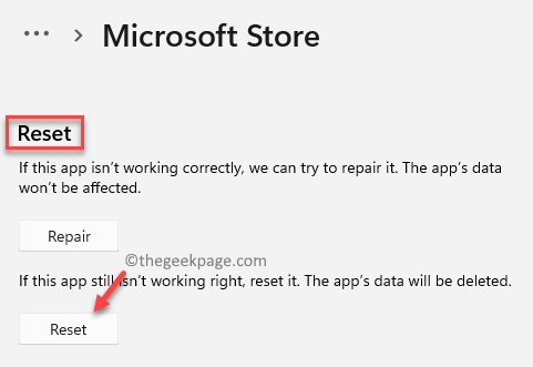 Microsoft Store Reset Reset