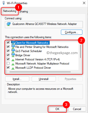 Network Adapter Properties Check Uncheck Items Min